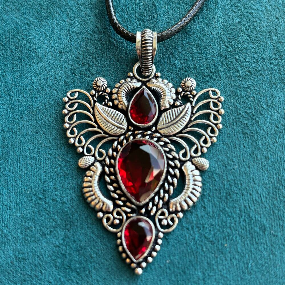 Sterling Teardrop Garnet Stones Large Silver Pendant
